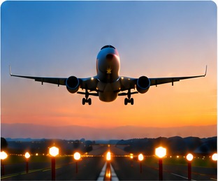 Passenger airplane approaching an airport runway
